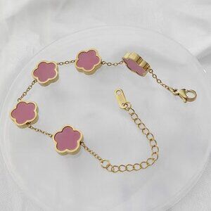 18K Gold Plated Pink Clover Bracelet – Waterproof & Tarnish Proof